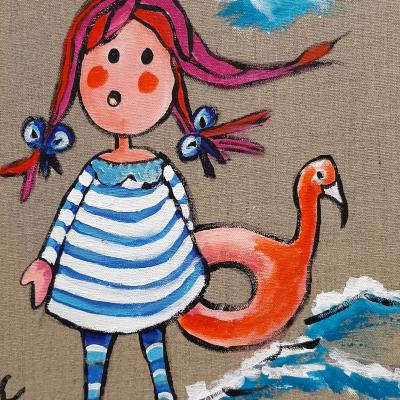 Petite fille sur la plage - Acrylique sur toile - Petit format - Prix 900 Euros
