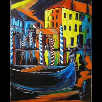 Tableau contemporain Venise - Art contemporain -Art figuratif - Acrylique sur toile, dimensions: 81 x 100 cm - Christiane Marette- Prix 520 Euros