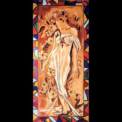 Tableau " Femme romantique" - Art nouveau - Art figuratif - Acrylique sur toile, dimensions: 60x120 cm - Christiane Marette - Prix 520 Euros
