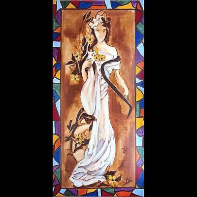 Tableau " Femme romantique 2" - Art nouveau - Art figuratif - Acrylique sur toile, dimensions: 60x120cm - Christiane Marette - Prix 520 Euros
