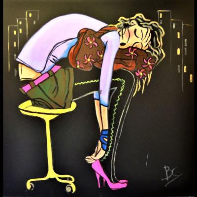 Tableau " Working girl" - Art contemporain - Art figurati - Acrylique sur toile, dimensions: 100 x 100 cm - Christiane Marette - Prix 520 Euros
