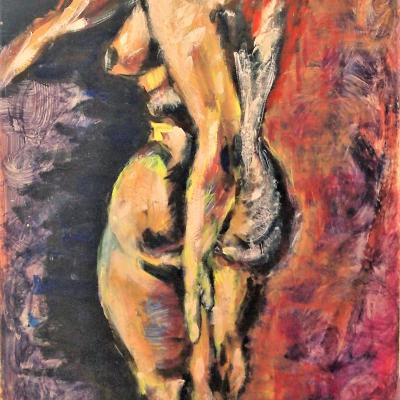 Tableau "La femme fauve" - Fauvisme- Art figuratif - Acrylique sur panneau de bois - Grand format - Christiane Marette - Prix 390 Euros

