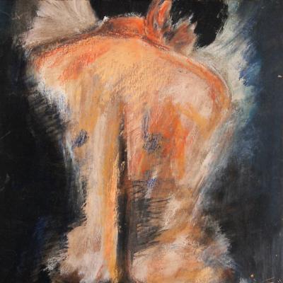 Tableau "Nu de dos" - Impressionnisme - Acrylique et pastel sur panneau de bois - Christiane Marette - Prix 390 Euros
