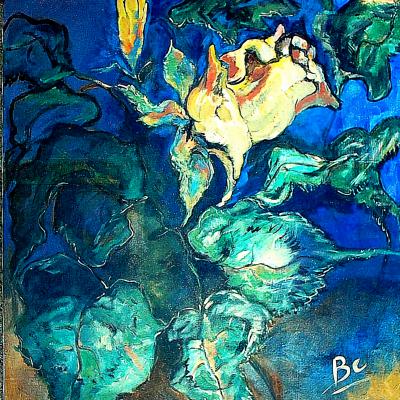Tableau "La rose dorée" - Art contemporain - Art figuratif - Acryique sur toile, dimensions: 80x100cm - Christiane Marette - Prix 520 Euros
