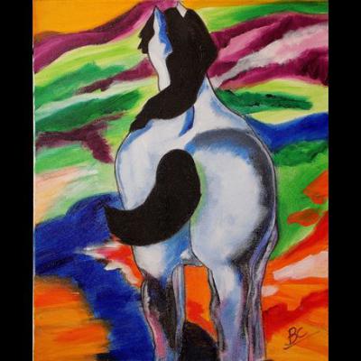 Tableau "Cheval au mille couleurs" - Art contemporain - Art figuratif - Acrylique sur toile, Dimensions: 50 x 61 cm - Christiane Marette - Prix 195 Euros