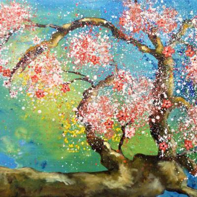 Cerisier fleuri du printemps - 60cm x 80cm - Acrylique sur Toile- Prix: 520 Euros
