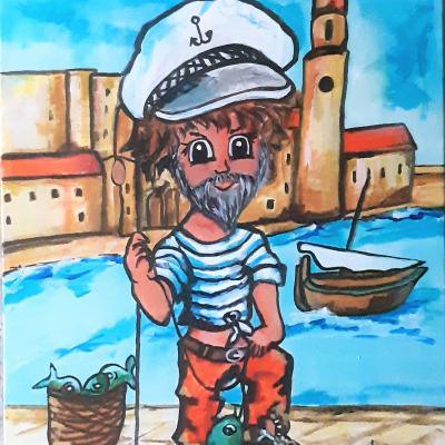 Tableau petit marin à Collioure - Acrylique sur toile - 50x62cm - 260 EUros