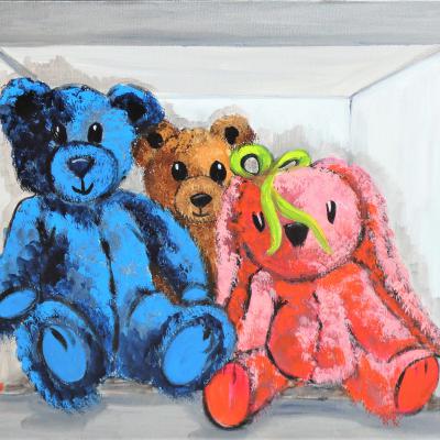 Petits ours et lapin - Acrylique sur toile - Moyen format - 260 Euros